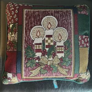 Dakotah Three Candle And Holly Vintage Christmas Throw Pillow